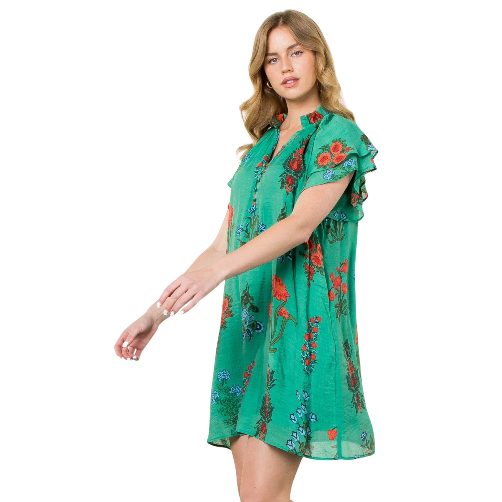 slim fit dress slacks THML Green Flower Garden Dress