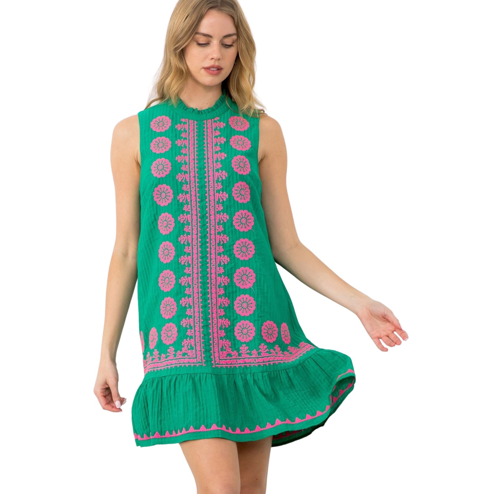 green emerald velvet dress THML Green Dress with Pink Embroidery Detail – Von Lucy Mobile Boutique