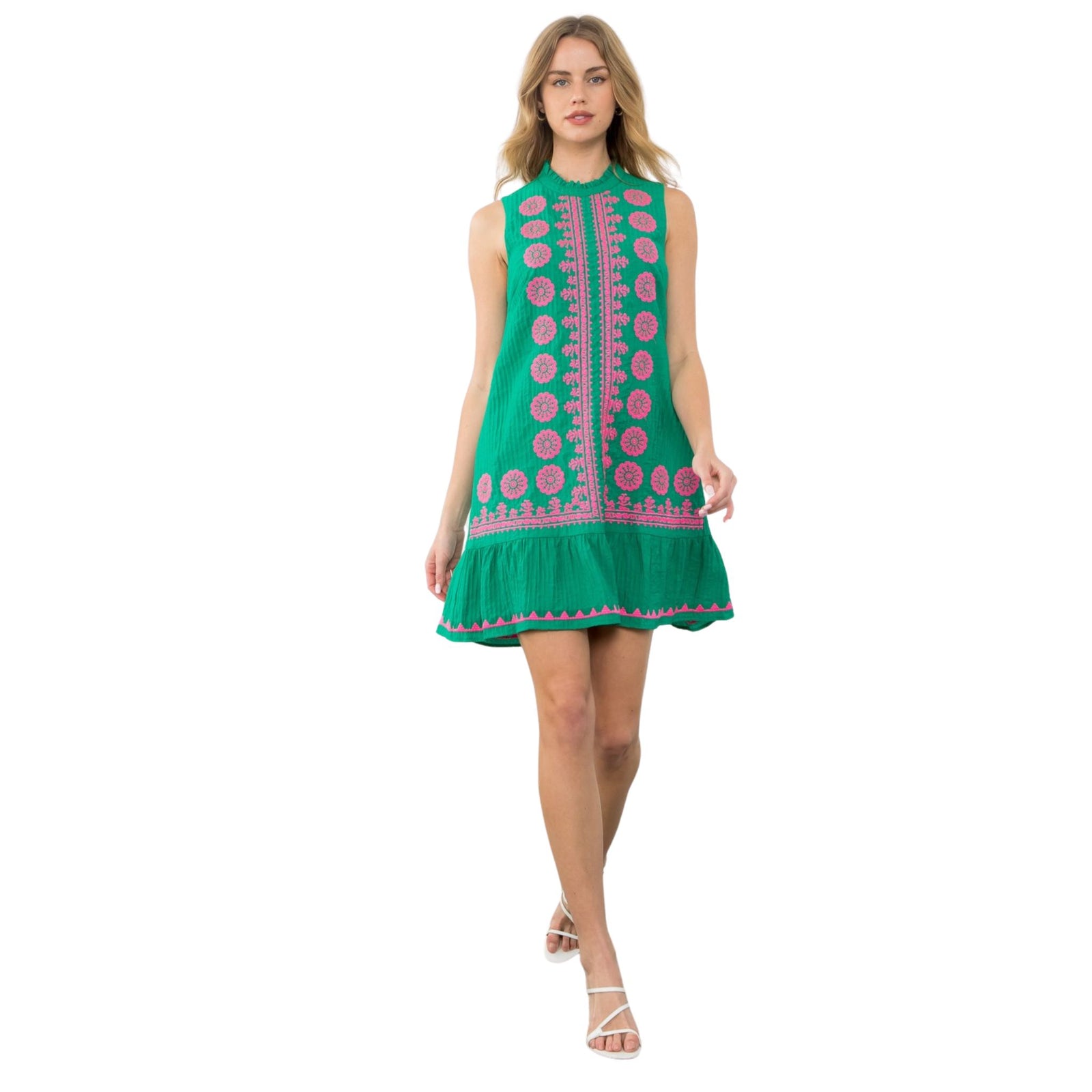 THML Green Dress with Pink Embroidery Detail – Von Lucy Mobile Boutique
