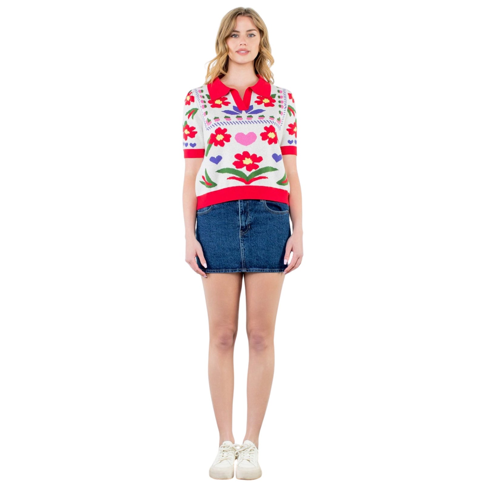 THMLLevoneFlowerKnitShortSleev