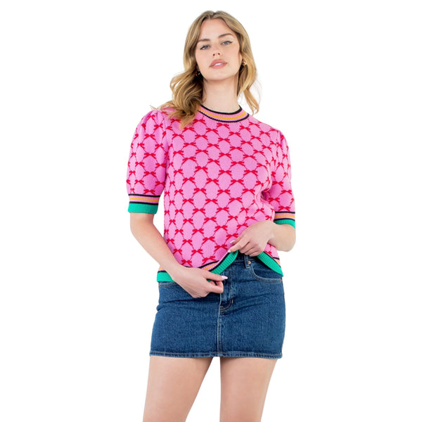 THML Pink Short Sleeve Bow Knit Top