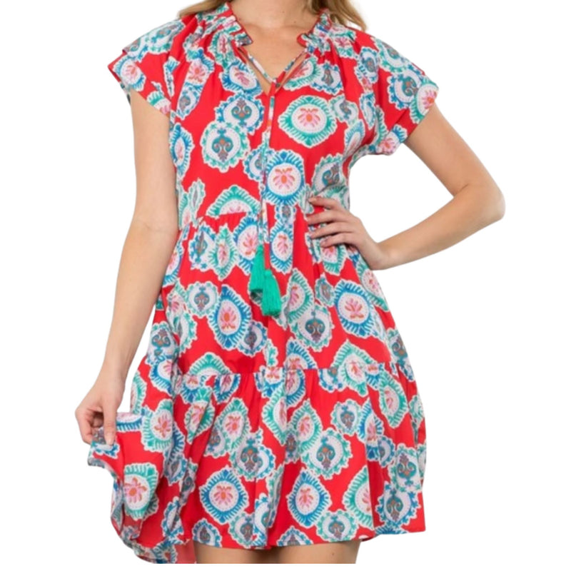 THML Red Mixed Print Dress
