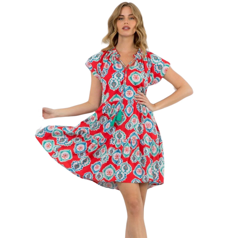 THML Red Mixed Print Dress