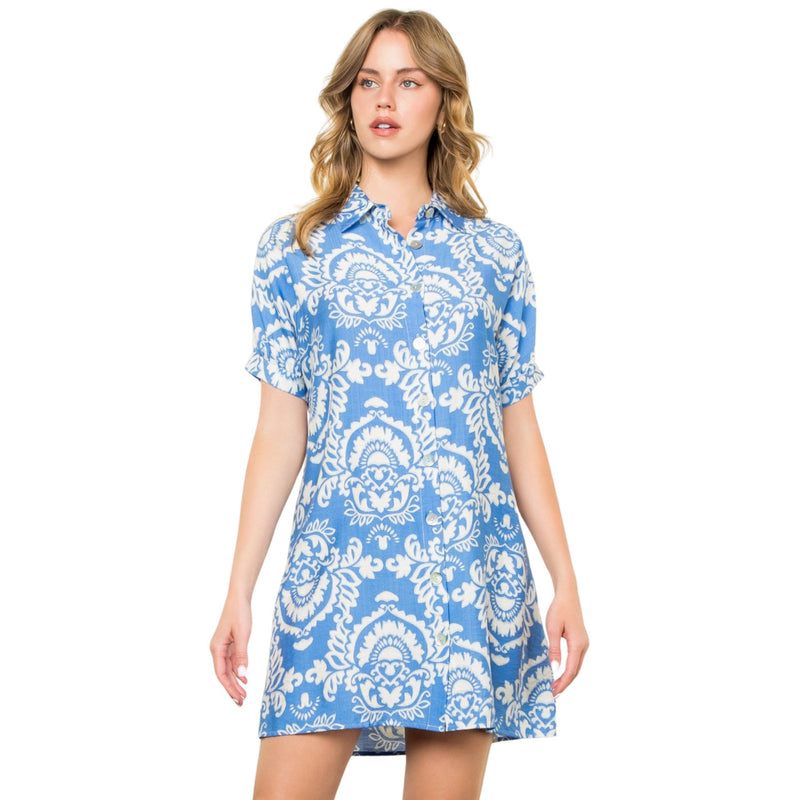 THML Sara  short Sleeve Print Button Up Dress