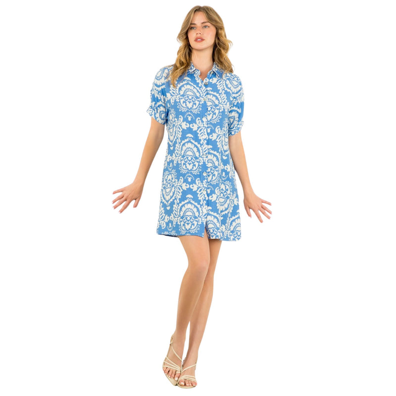 THML Sara  short Sleeve Print Button Up Dress