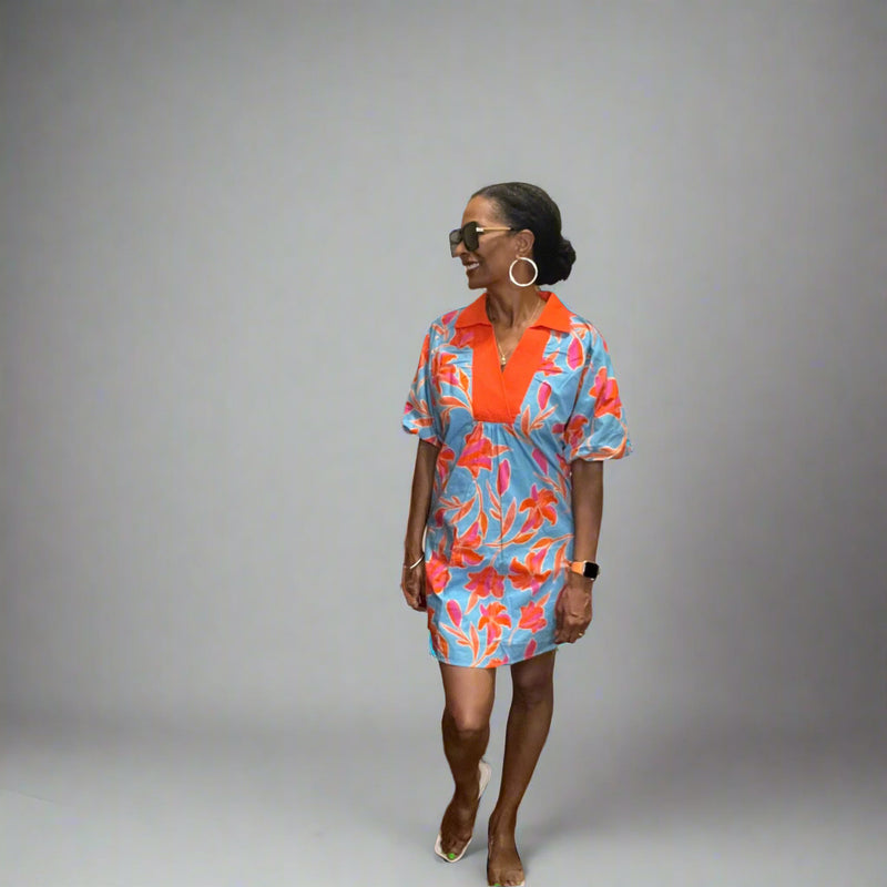 thml dresses Puff Sleeve Flower Print Dress in Blue by THML S