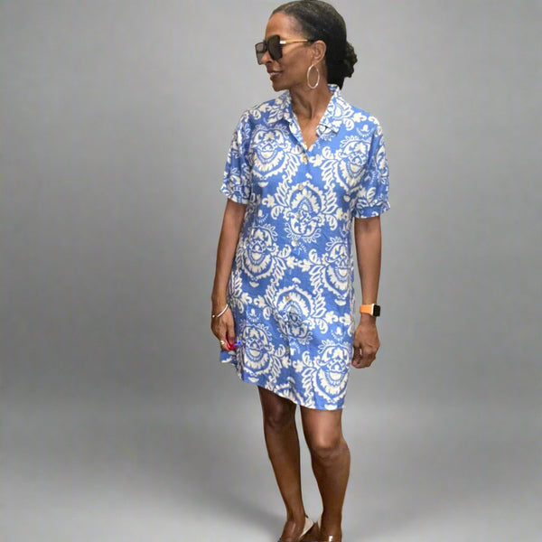 THML Sara Short Sleeve Print Button Up Dress