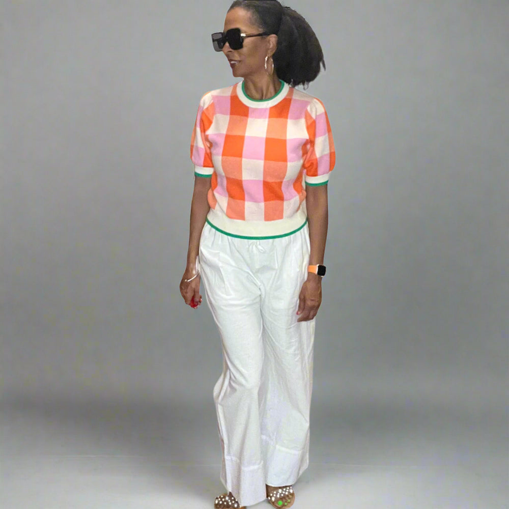 THML Short Sleeve Checkered Knit Top – Von Lucy Mobile Boutique