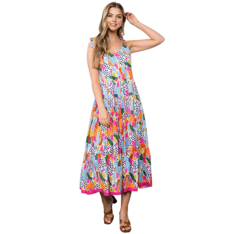 Tie Strap Mixed Print Maxi Dress by THML