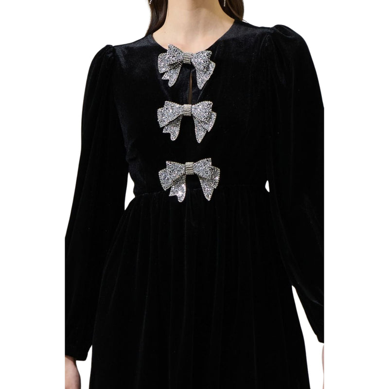 EMM Black Velvet Dress with Bow Detail