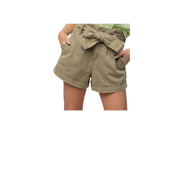 Washed Twill Front Tie Shorts