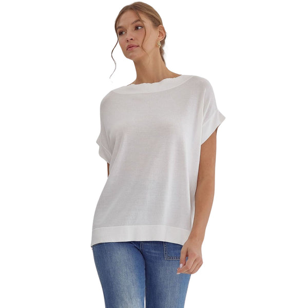 Dolman Short Sleeve White Knit Top - FINAL SALE