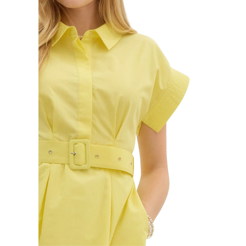 Yellow Solid Stitch Button Front Midi Dress