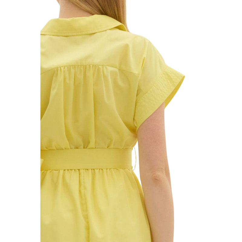Yellow Solid Stitch Button Front Midi Dress