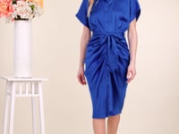 Royal Blue Satin Button Down Midi Dress