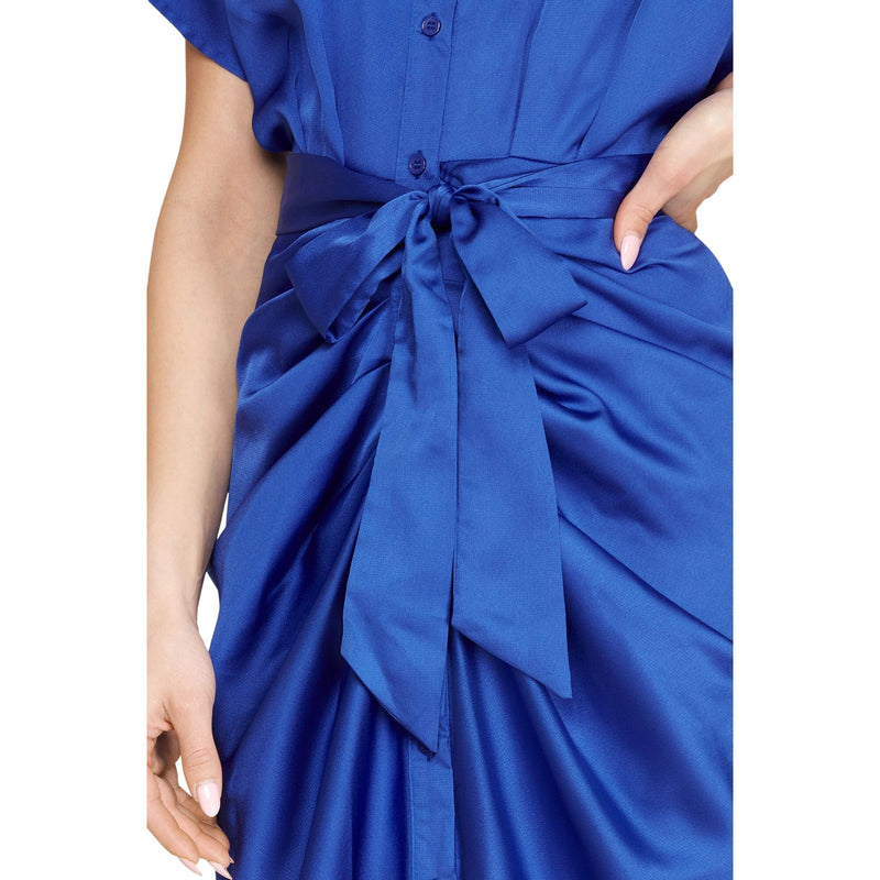 Royal Blue Satin Button Down Midi Dress